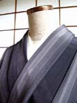 小紋 紺地 濃いグレー 白 濃淡たて縞