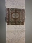 本場結城紬 100細工 総柄 ベージュに唐草(きもの)+本場結城紬 名古屋帯 茶系 文様(帯)