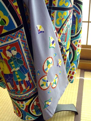 A long-sleeved Kimono dress with stained glass motif