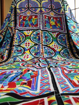 A long-sleeved Kimono dress with stained glass motif