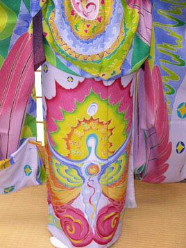 Yuzenf (hand-painted) Kimono dress with a magnificent angel motif