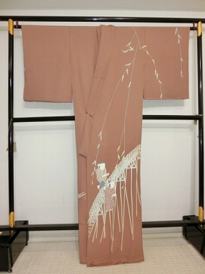 Highest quality Kaga Yuzen visiting wear made by Toku Yusui, 2nd generation, 5 children crossing the bridge