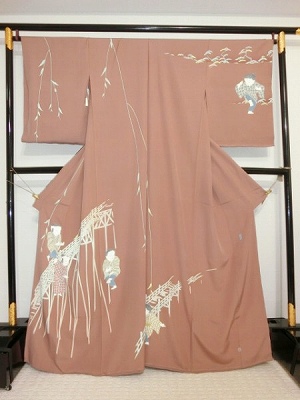 Highest quality Kaga Yuzen visiting wear made by Toku Yusui, 2nd generation, 5 children crossing the bridge