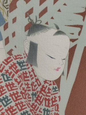 Highest quality Kaga Yuzen visiting wear made by Toku Yusui, 2nd generation, 5 children crossing the bridge