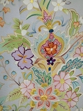Homongi, Tokyo Yuzen flower pattern, light blue-gray fabric