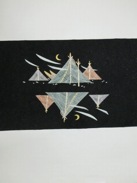 手描友禅作家佐藤 洋宜作 染め九寸名古屋帯波と富士山 黒地 | 最高級
